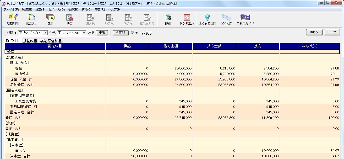 税理士いらず】オンラインヘルプ－決算->合計残高試算表